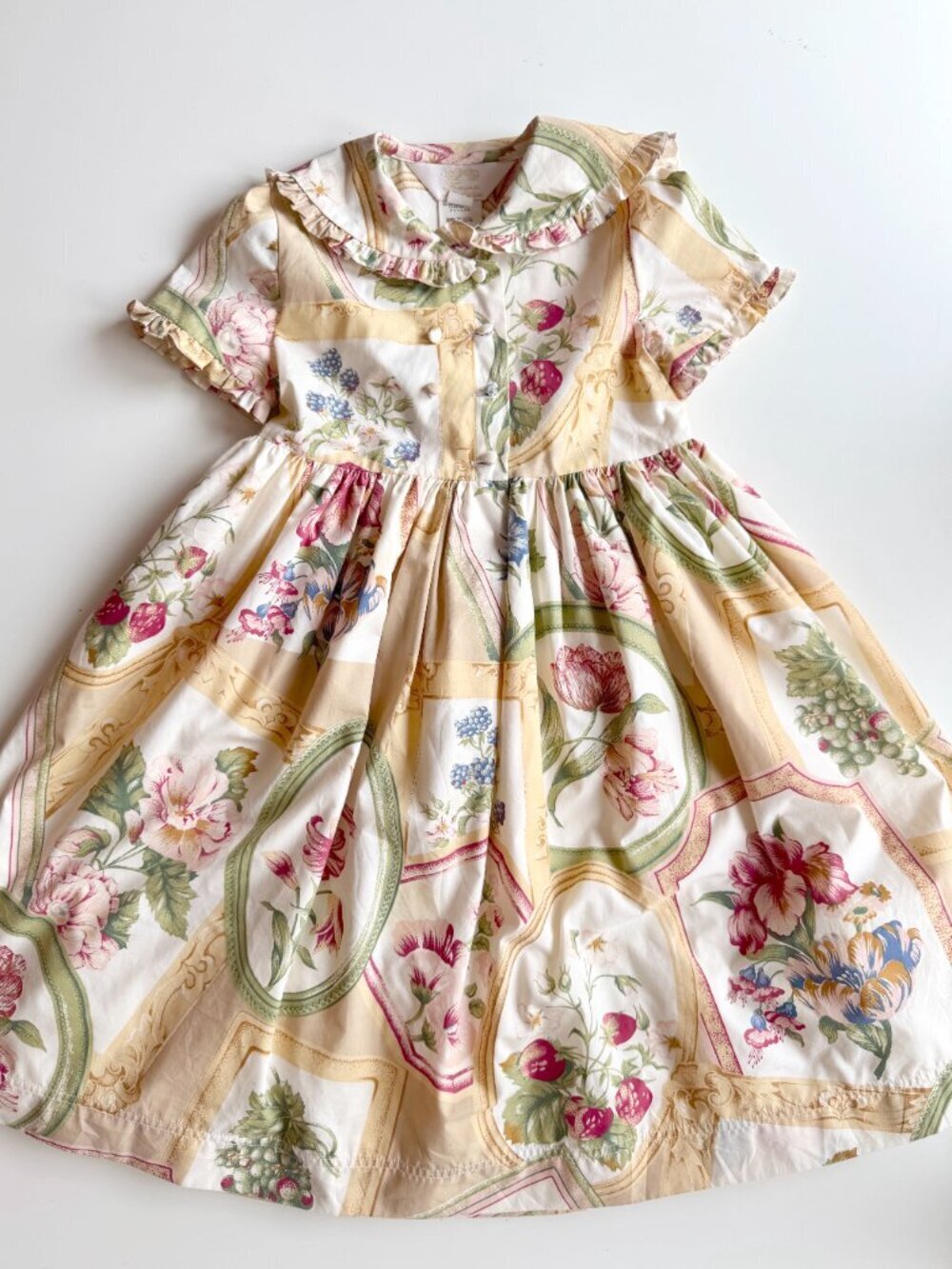Vintage Girls' FRANCOISE BOUTHILLIER Yellow Floral Cotton A-Line Dress, Size 8